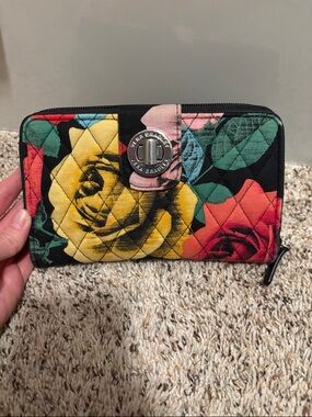 Vera Bradley Quilted Floral Zip Wallet - Yellow, Red, Green, Pink, Black
